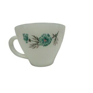 Vintage Fire King Oven Ware Milk Glass Coffee Mug With Blue Floral Design
